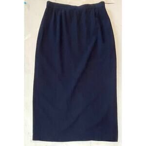 Vintage Joan Leslie Wool Blend Pencil Skirt Women’s 14 Navy Blue Classic Office